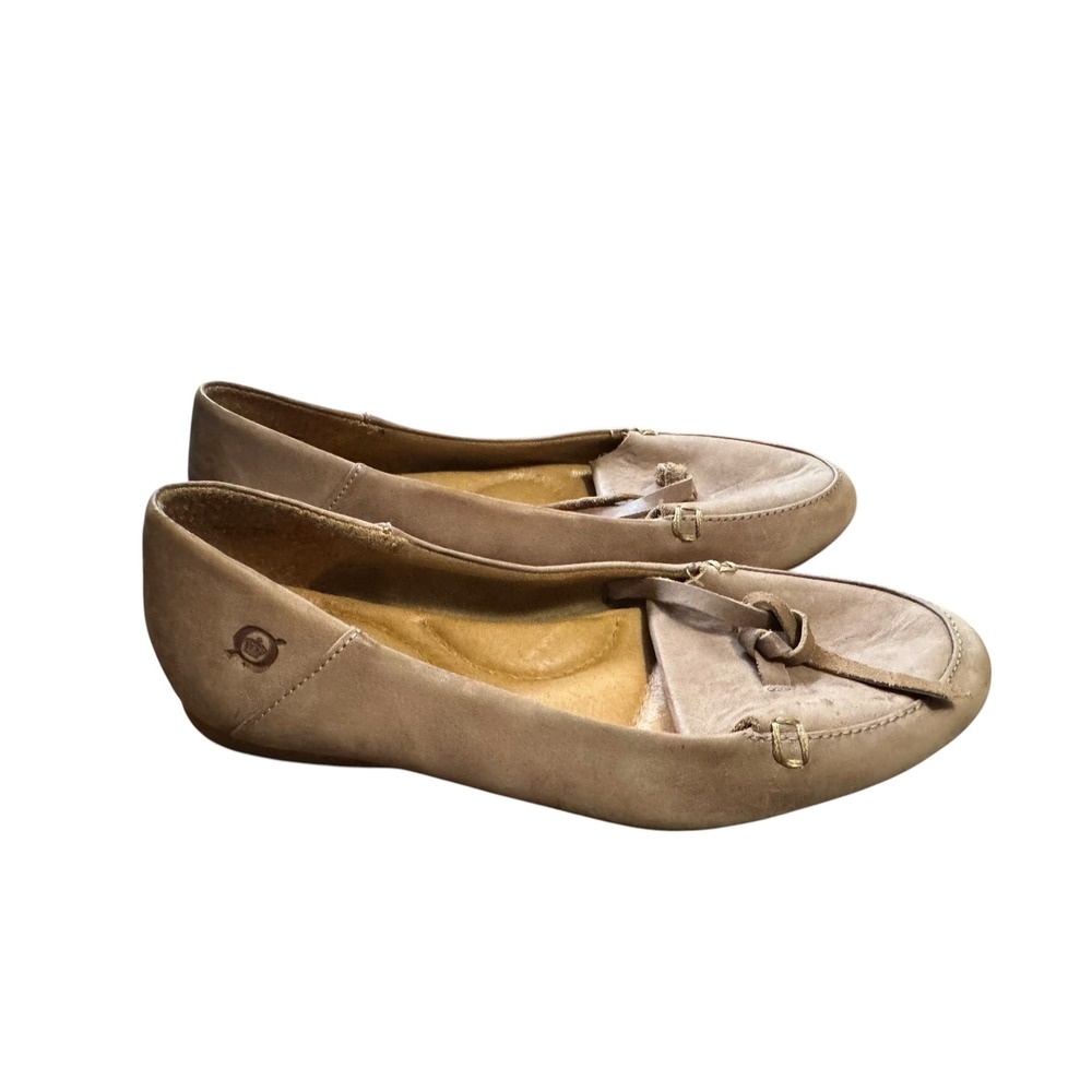 Born Leather Ballet Flats Womens 6.5 Beige Good Moc Toe Knotted Slip On Shoes